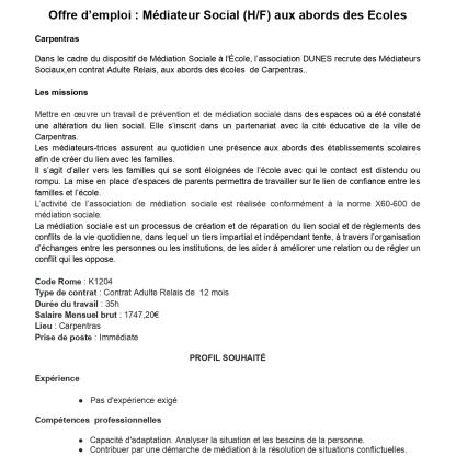 Médiation Social - Médiation Sociale aux abords des écoles - Vaucluse