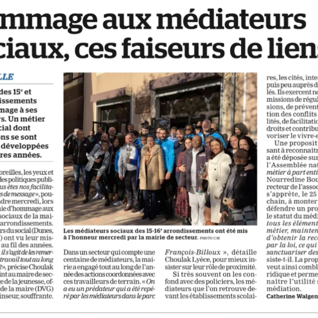 Article de presse sur le travail de nos médiateurs sociaux urbains